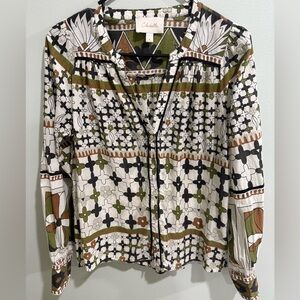 Cleobella Geometric Patterned Blouse - Black, Green, Brown size small